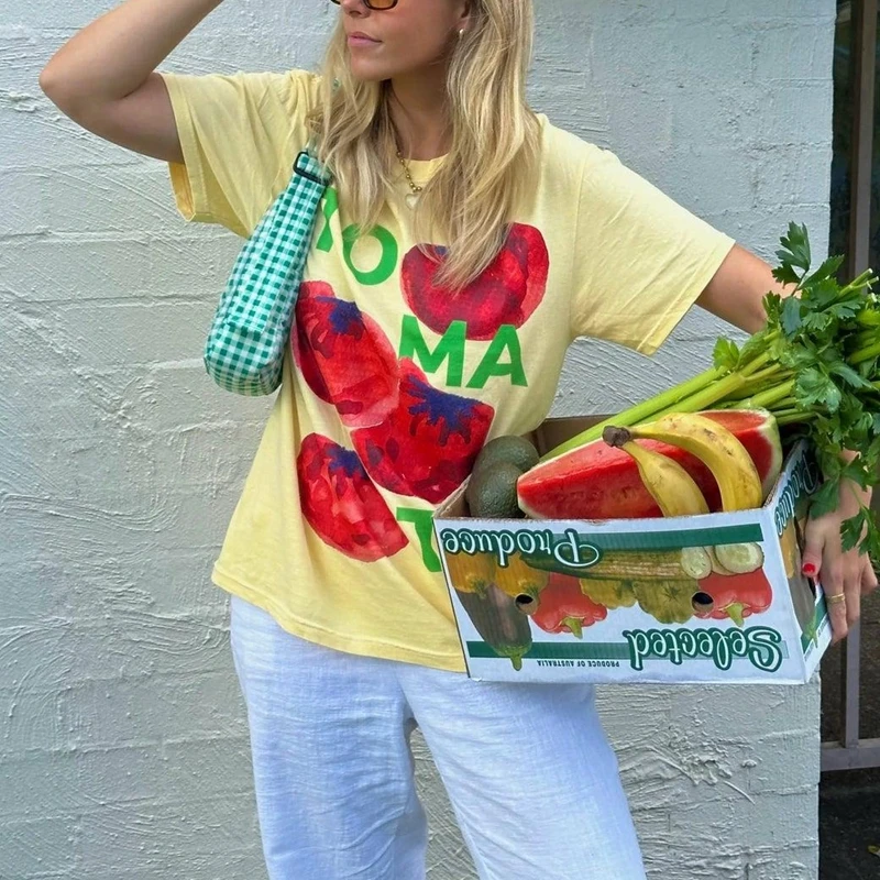 

Осень 2022, женские свободные футболки с короткими рукавами Y2K, эстетический красочный узор, повседневная рубашка с круглым вырезом и принтом, топы, уличная одежда