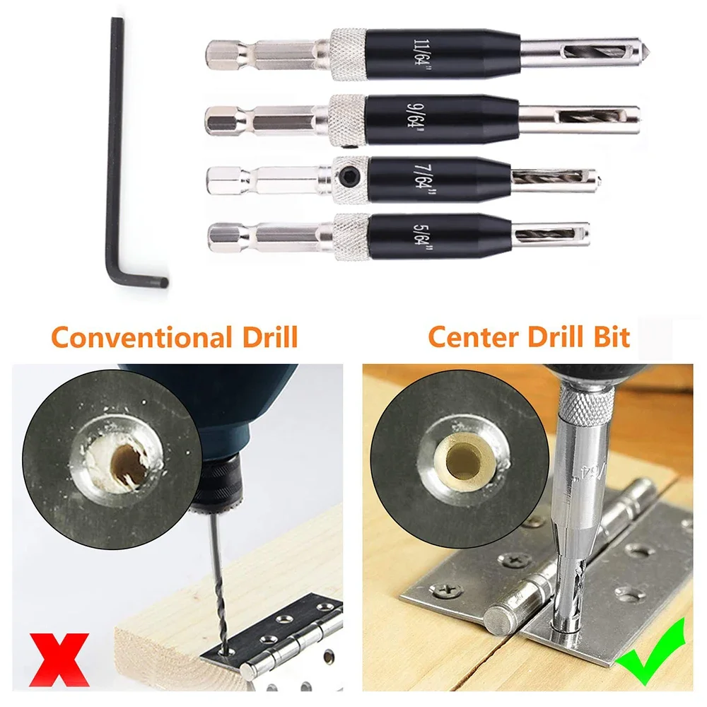 Set Of High Speed Steel Self Centering Lock Hinge Drill Bit Set Hardware Drawer Pilot Hole Guides HSS Tool Parts