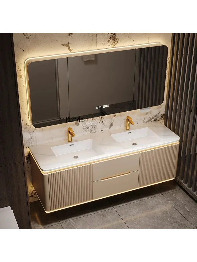 Кремовый стиль, каменная плита, туалетный столик, комбинированный настенный шкаф для хранения, шкафы для ванной комнаты, полки, модная мебель, туалетные столики Bano