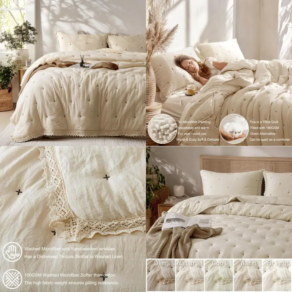 

Комплект одеял в стиле шебби-шик королевского размера с предварительно моющейся тканью для мягкости, легкого и плюшевого всесезонного комфорта