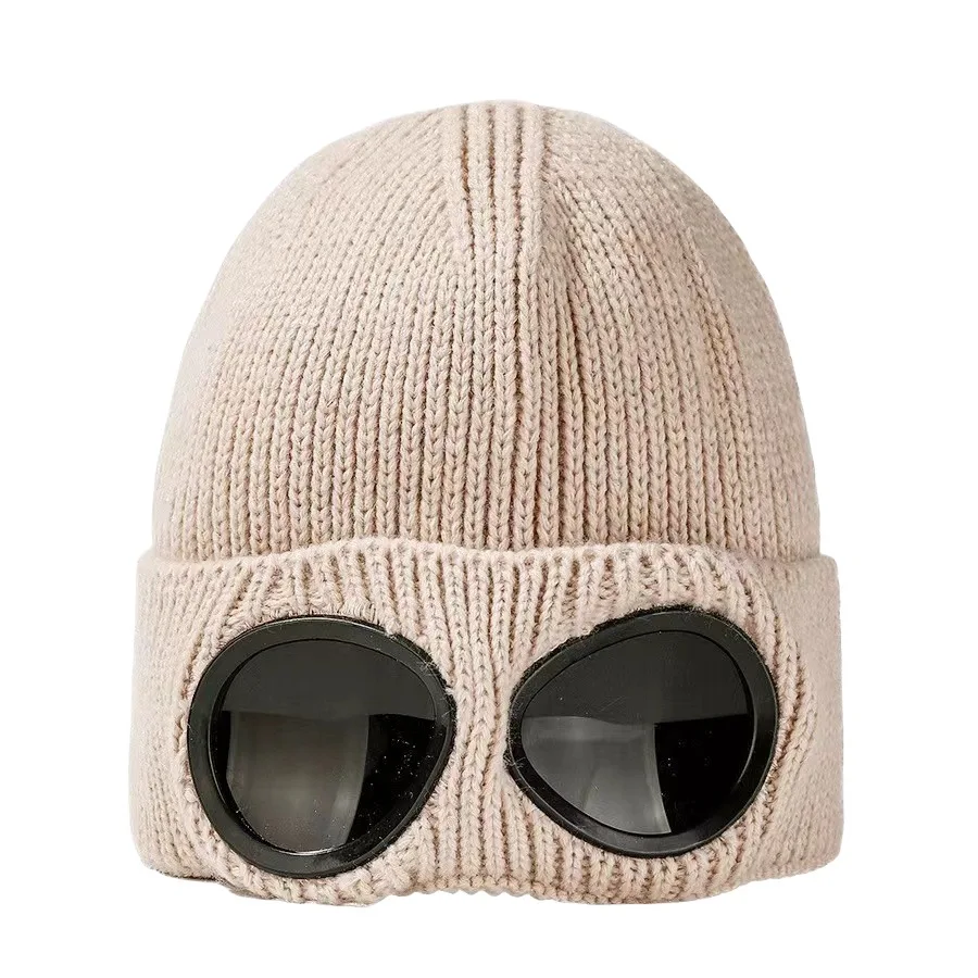 Gestrickte Mütze für Herren und Damen mit Schutzbrille, winddicht, Winterwärmer, Skimützen, Unisex, weich, warm, rutschfest, Gehörschutz, Garros