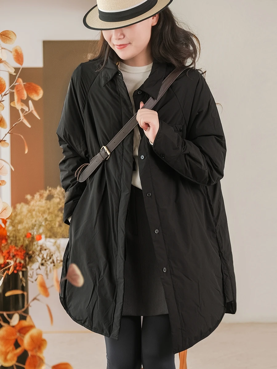 Artistic Korean Style Women's Long Pure Color Cotton Shirt Jacket Double Cotton Winter Coat Age Reduction Casual Outerwear
