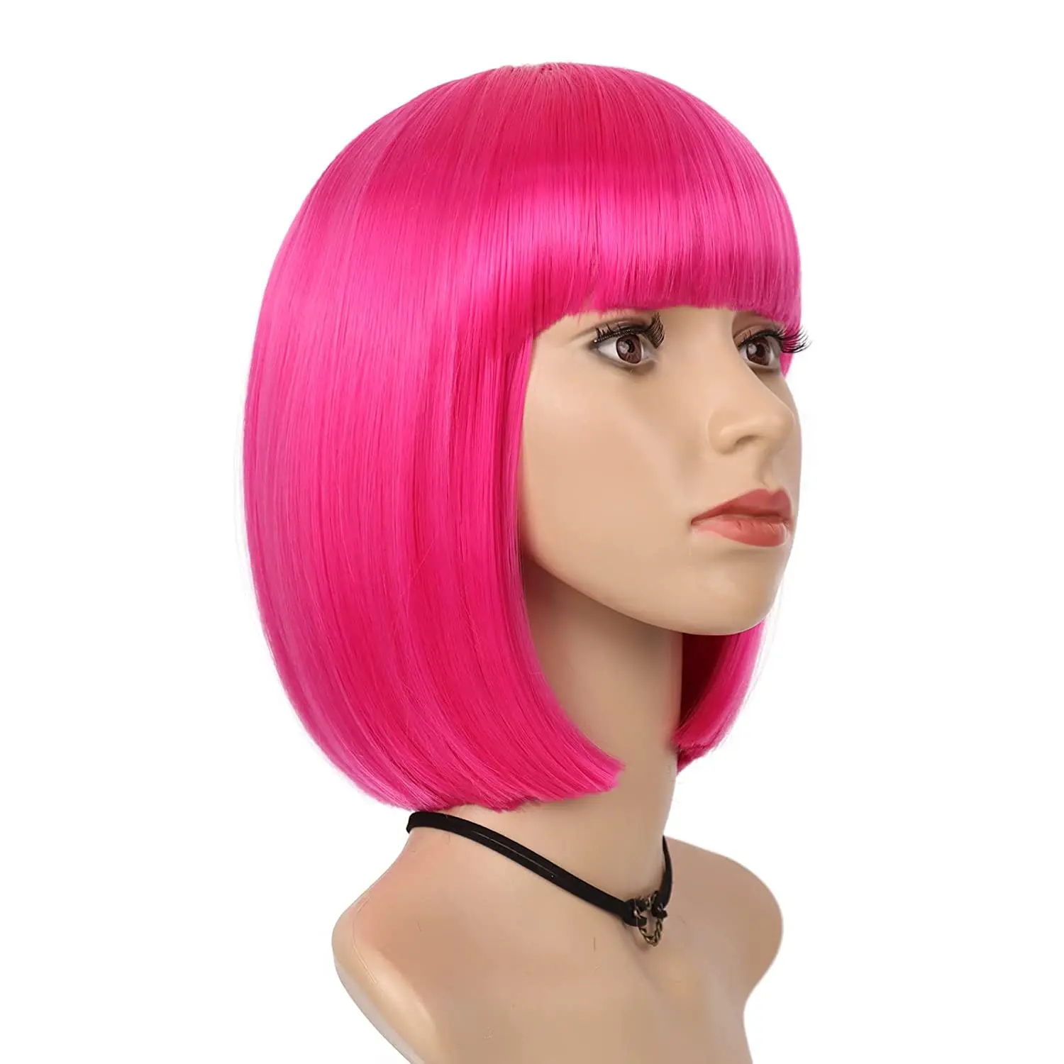 Synthetic Wig Pink Blonde Short Bob Machine Made Bangs for Women Girl Colorful Straight Cosplay Party Halloween Costume Daily image 4