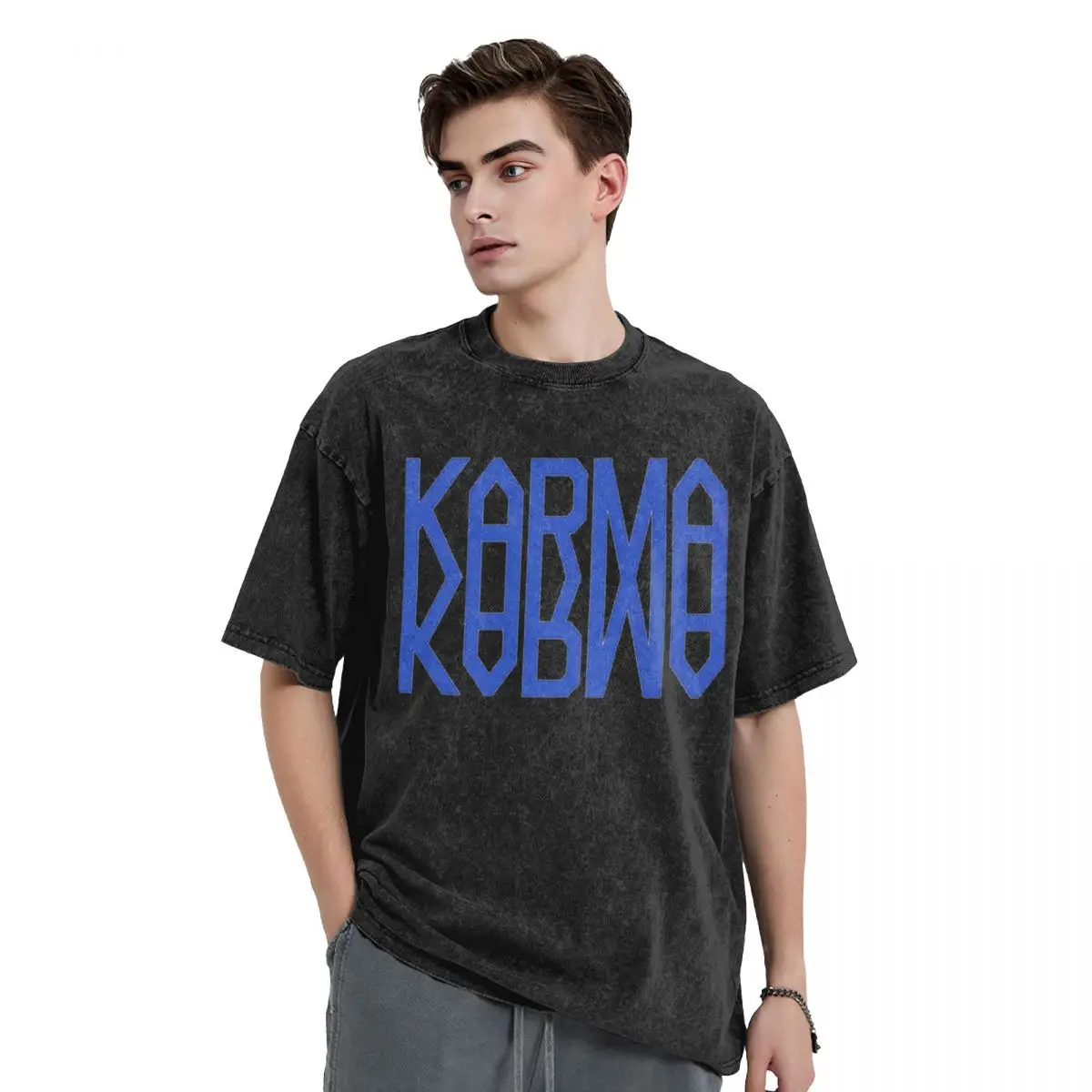 Kpop Album 2025 KARMA Washed T Shirts Oversized Short Sleeve Hip Hop T-Shirt Streetwear Tops Tees for Men Women