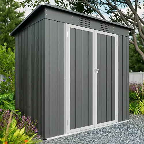 Outdoor Storage Shed, 6 X 4 FT Large Metal Utility Tool Sheds with Floor Frame, Steel Garden Shed for Backyard Garden
