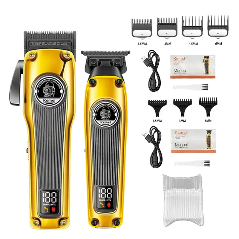 Kemei KM-1825 KM-1855 KM-TX3 Professional Cordless Hair Clipper Beard Trimmer Men Electric Shaver Hair Trimmer Gold Grooming Set