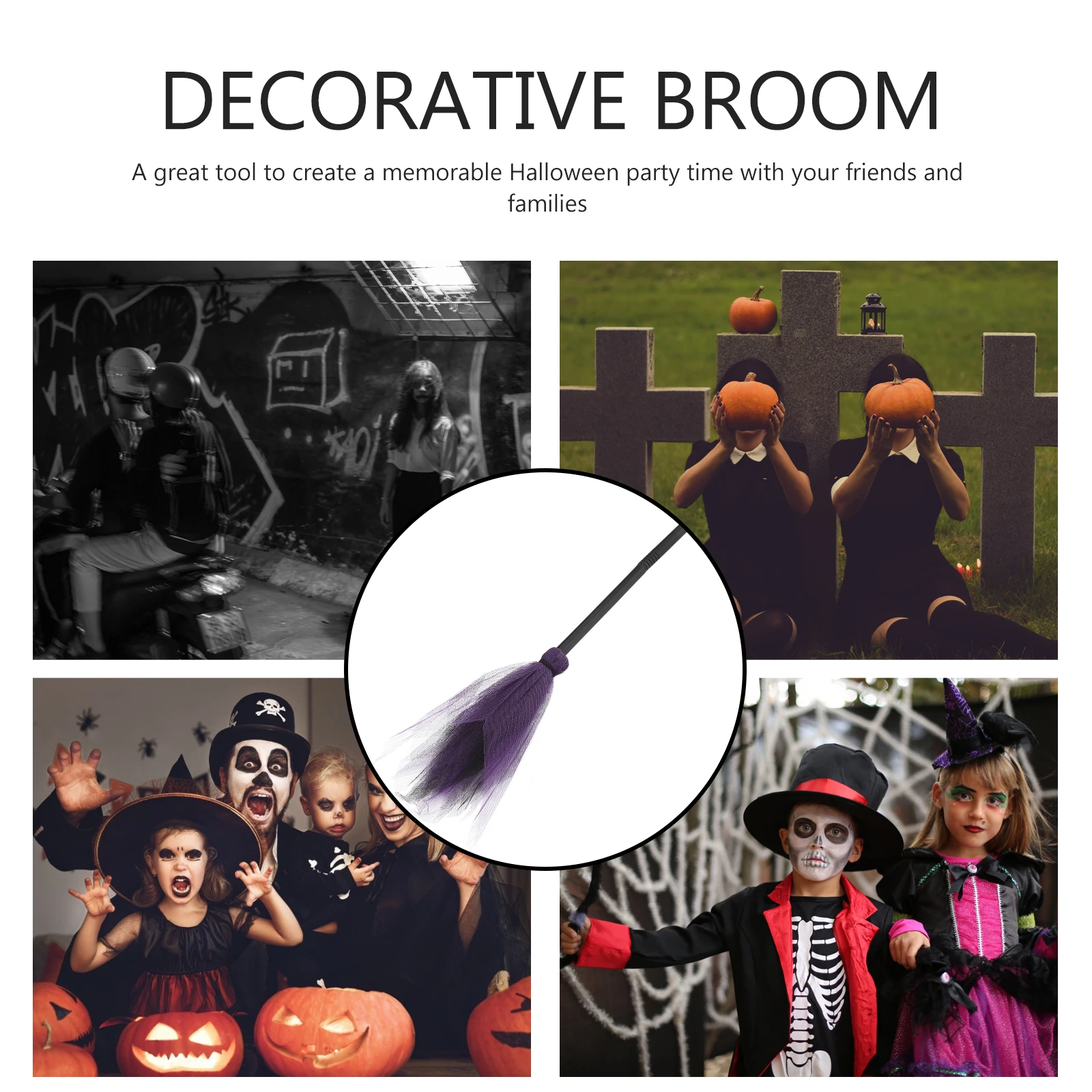 

Halloween Broom Witch Cosplay Prop Lightweight Plastic Spider Web Besom Party Decor Random Color No Burrs Safe Fun Essential