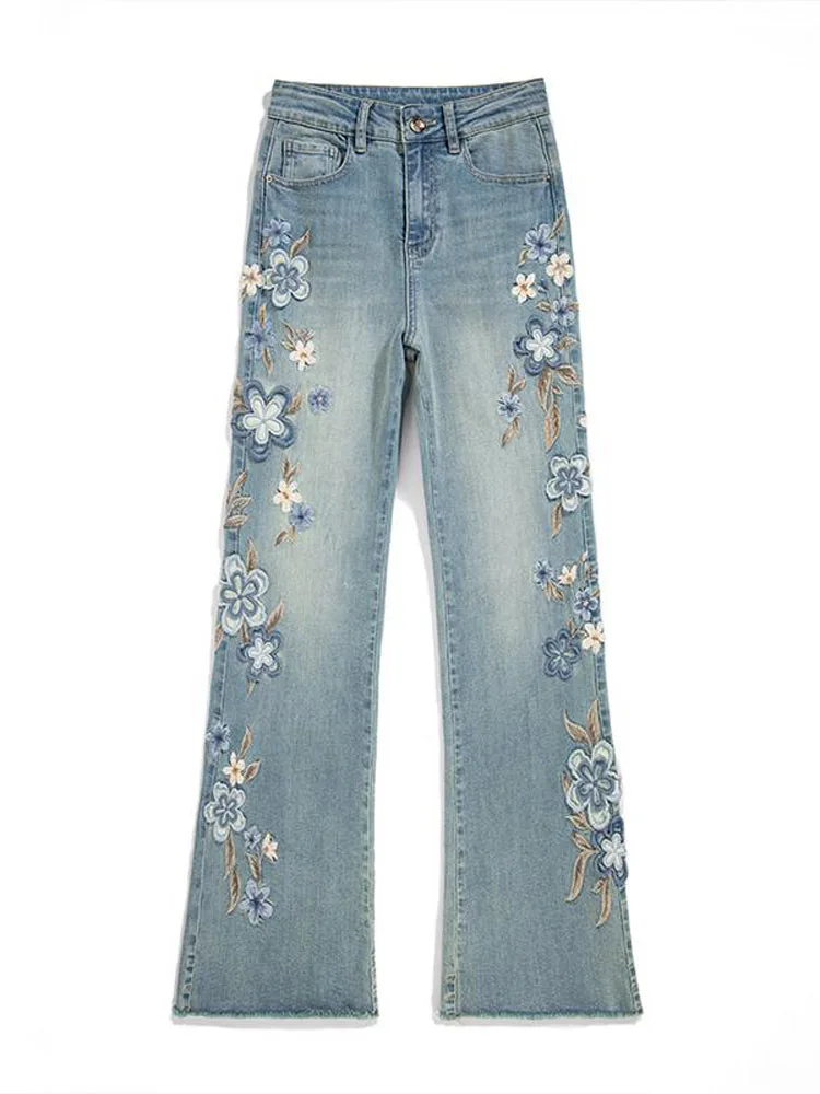

Autumn embroidered pattern high waist wide leg pants loose straight leg women's jeans 2025 New