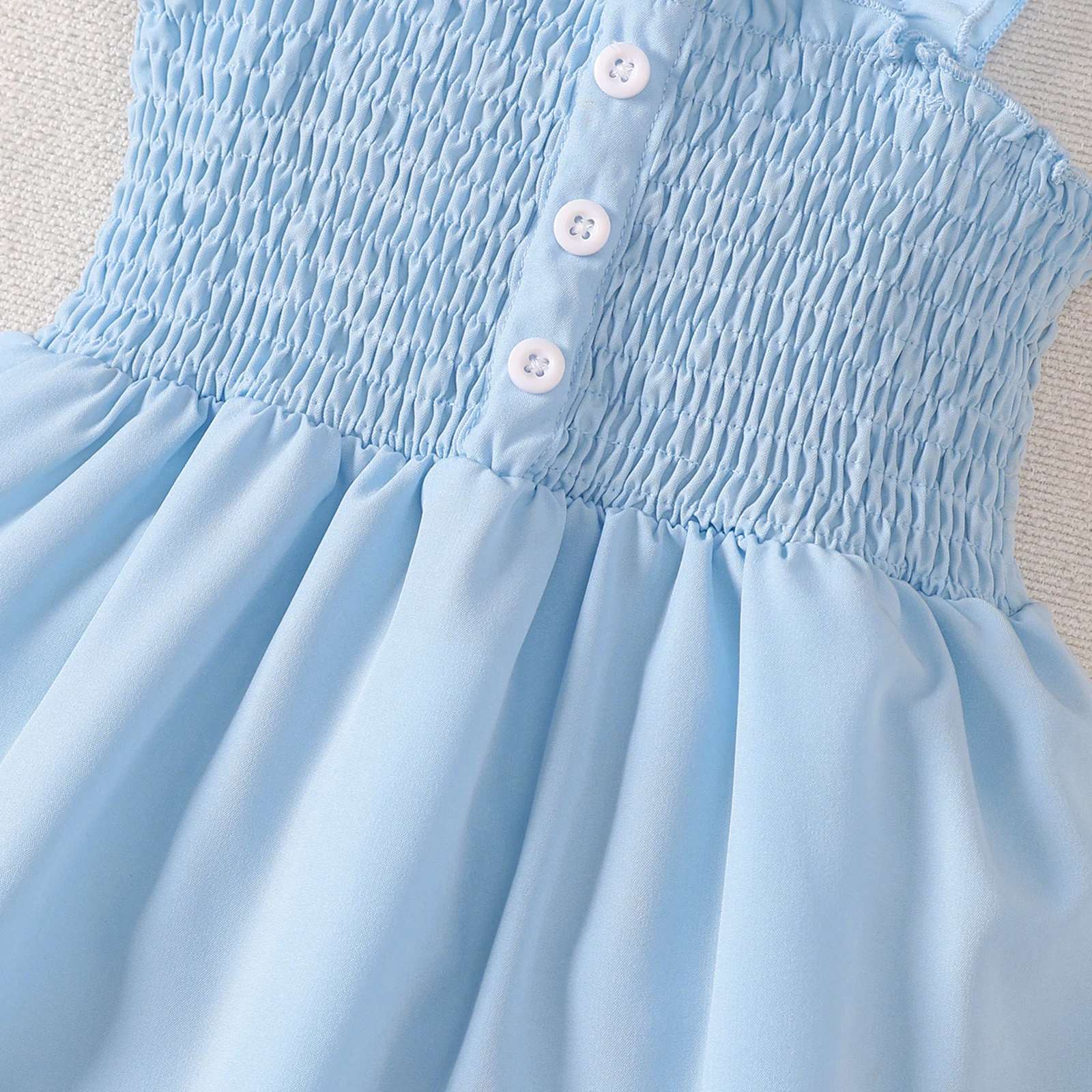 2-teiliges Set: Einfarbiges Kleid mit Rüschen und Trägern für Babymädchen + Stirnband, geeignet für Babys von 0 bis 3 Jahren, Sommerkleid für Geburtstagsfeiern, Prinzessinnenkleid. – Detail 6
