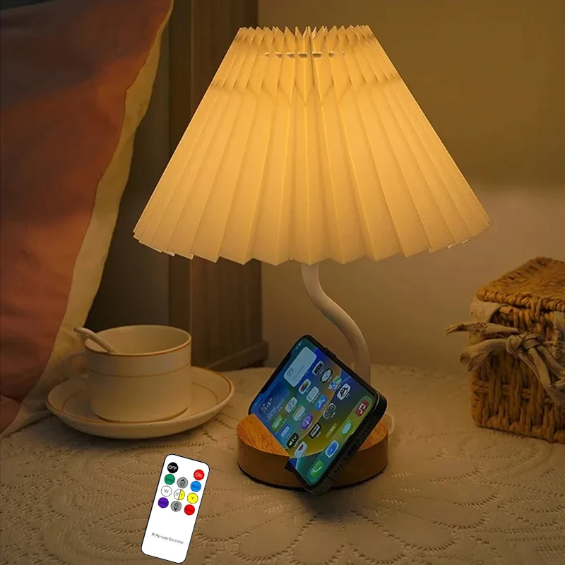 

Small Table Lamp Bedside Nightstand Mini Lamp For Bedroom Living Room Side Table Small Spaces Pleated Aesthetic Retro Desk Light
