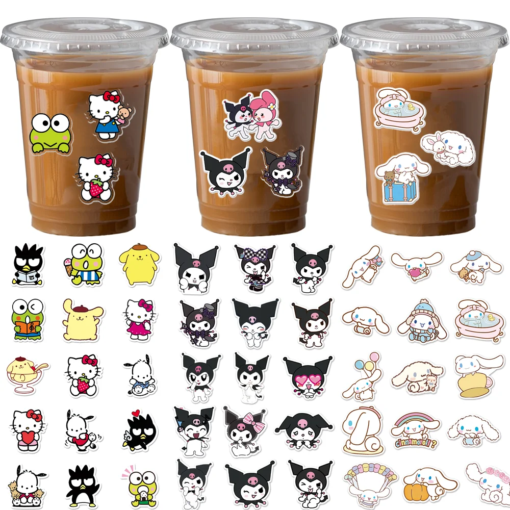 

50PCS Cartoon Hello Kitty Stickers Diary Laptop Luggage Skateboard Graffiti Kawali Kuromied Cinnamon Dog Decals Fun Classic Toy