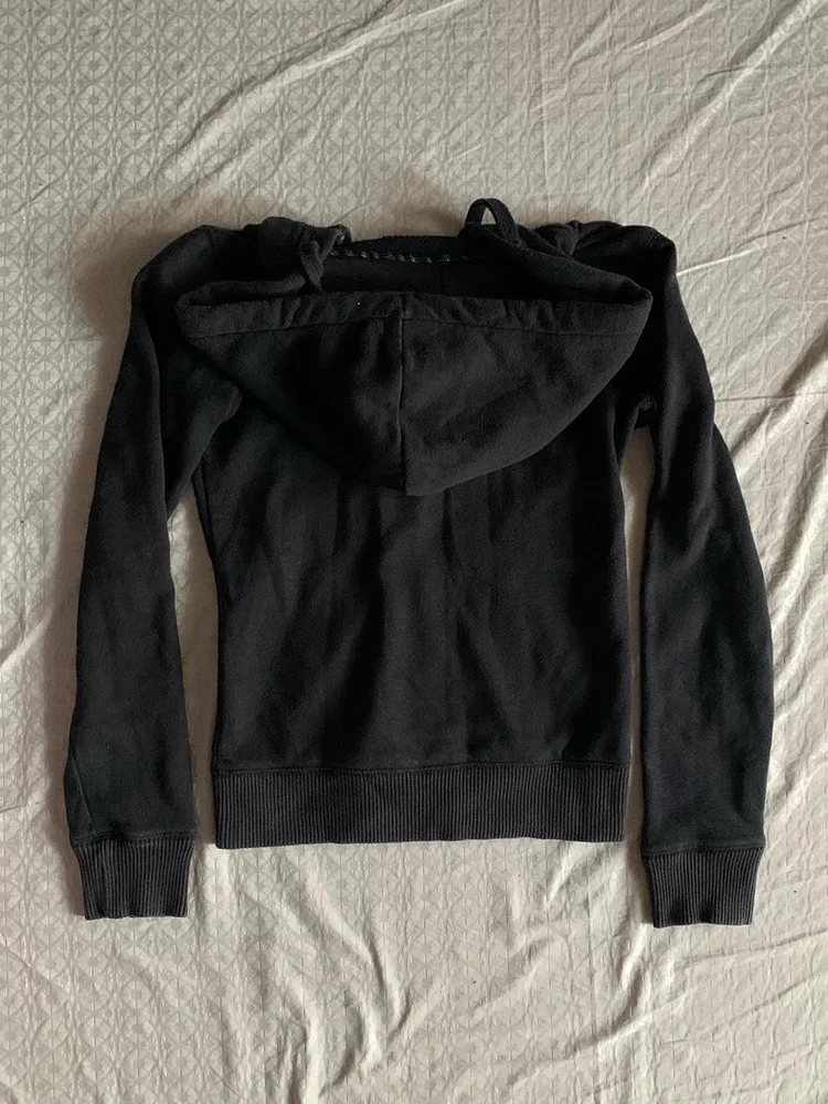 Hua Mo 오리지널 아메리칸 레트로 자켓 빈티지 디자인 블랙 후드 여성 캐주얼 운동복 가을 루즈 피트 포켓 긴 소매 지퍼