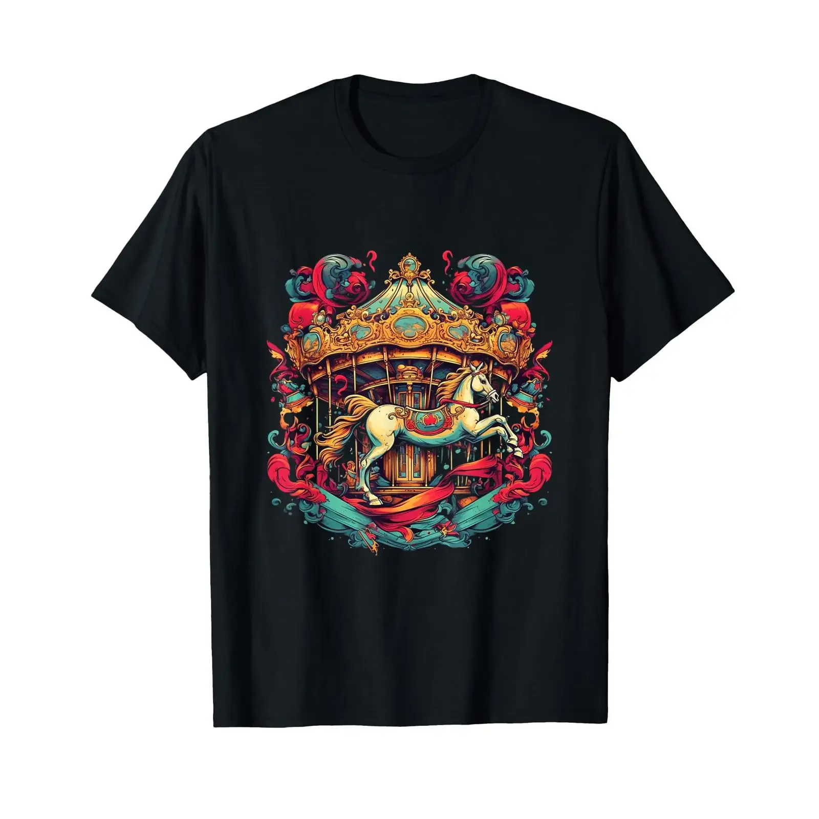 Whimsical Nostalgia Antique Carousel T Shirt vintage Washed designer clothes graphic Soft Versatile Unisex Stylish