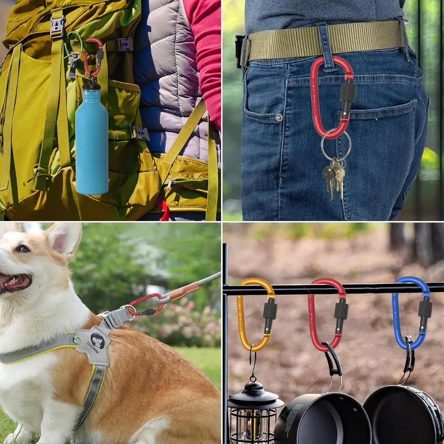 8 الألومنيوم Dshaped مشبك معدني حلقة تسلق قفل حلقة تسلق التخييم الصيد في الهواء الطلق استخدام كليب مع باب حلزوني لديها مجموعة متنوعة من Col