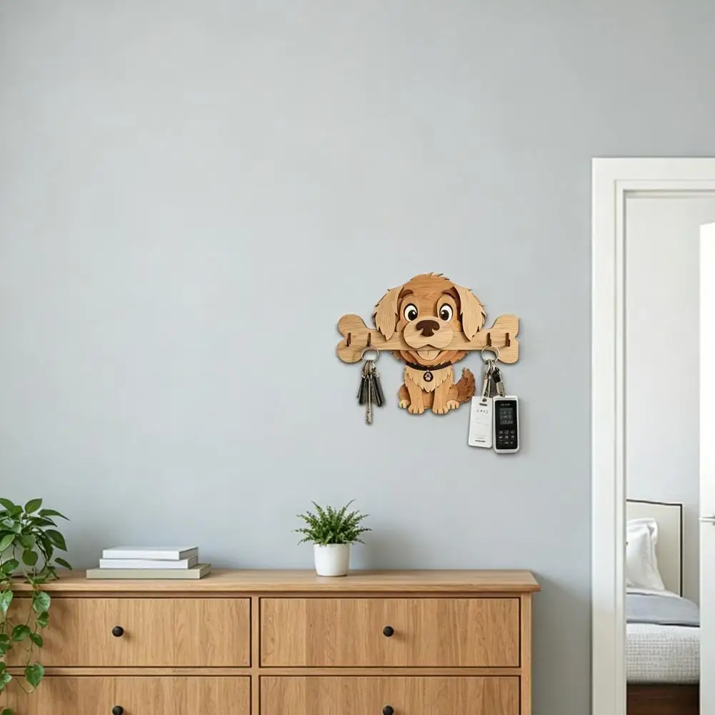 Wall-mounted Key Holder Wall Mounted Key Hanger Cartoon Dog Shape Storage Hook No Punching Design Moisture-proof Space for Home