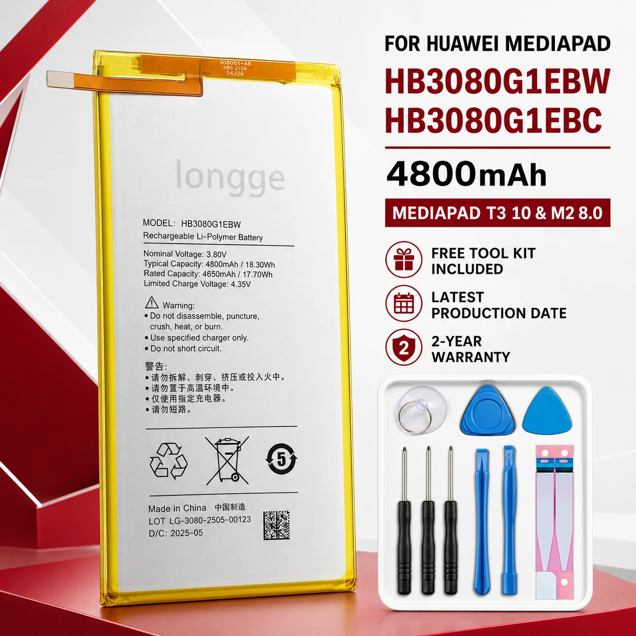 Premium Replacement Tablet Battery 4800mAh with Tool Kit For Huawei MediaPad T3 10 AGS-L09 AGS-W09 AGS-L03 T3 9.6 LTE Pack