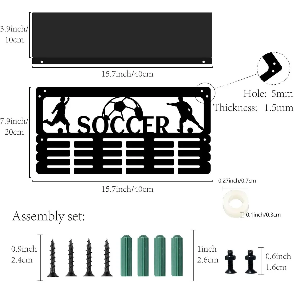 Soccer Medal Display Hanger Trophy Shelf with 24 Hooks Trophy Hanger Metal Rack Wall Mount Medal Ribbon Display Holder Hanger