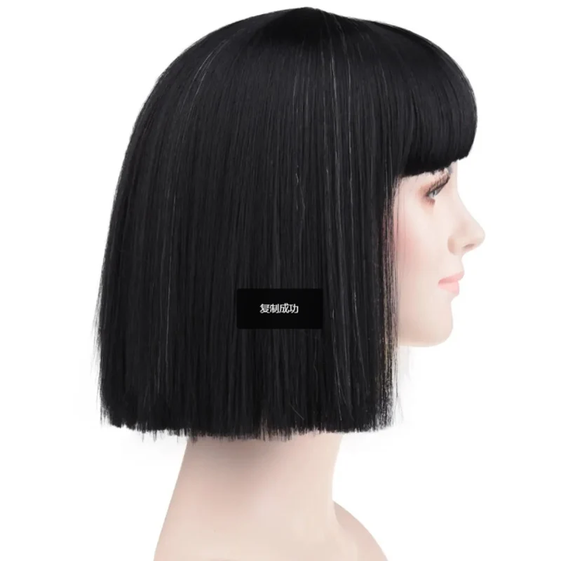 Ccutoo Sia Bangs Guarnição aos olhos Meio Preto e Loiro Médio Cabelo Sintético Peruca Cosplay Festa de Halloween Perucas Fibra de Resistência ao Calor