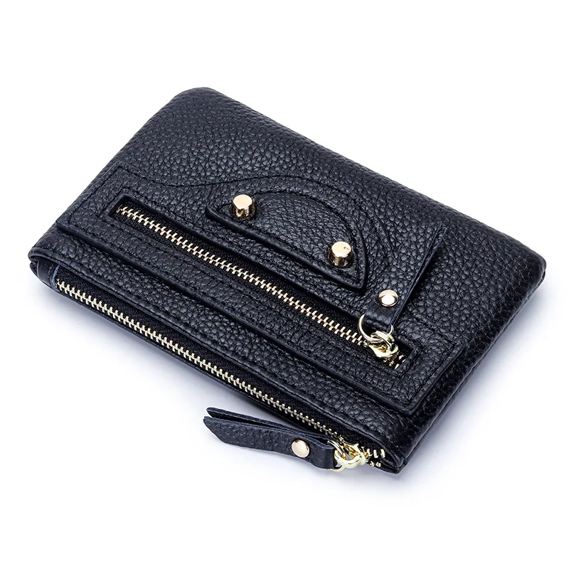 2024 Rivets Coin Purses Women Genuine Leather Mini Wallet First Layer of Cowhide Purse With Keychain Studs Motorcycle Wallets