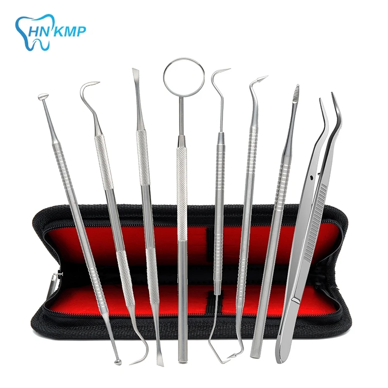 Stainless Steel Dentist Clean Tools Dental Mirror Double Probe Sickle Hoe Tooth Cleaner Dental Tool Products Oral Care Kit