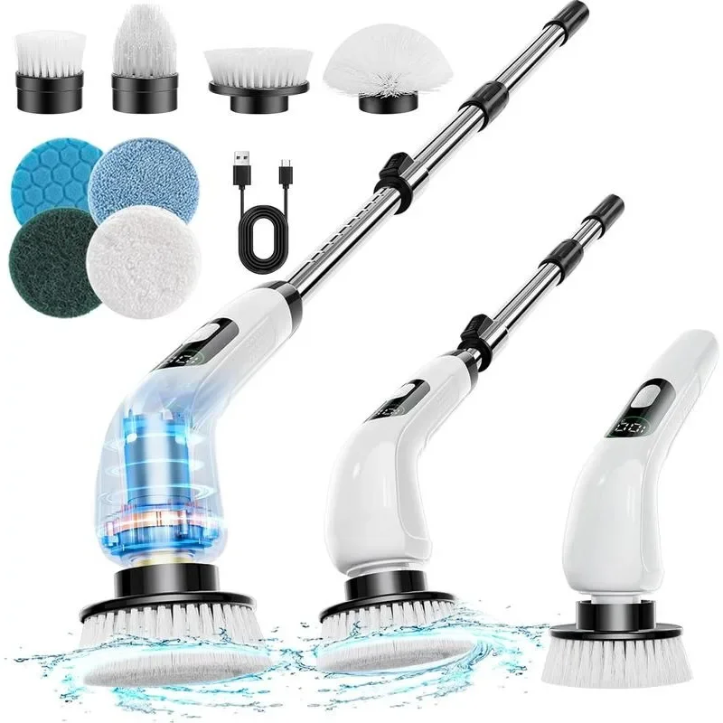 

2024 New Upgraded Electric Spin Scrubber, 2023 Cordless Shower Scrubber with 8 Replaceable Brush Heads and Adjustable Extension