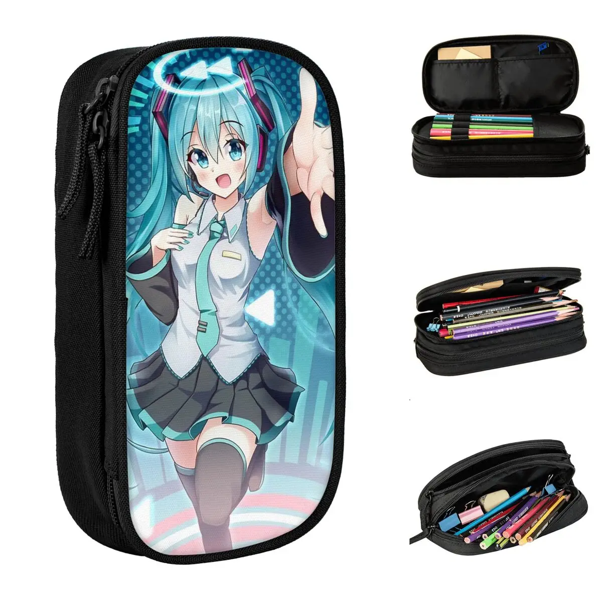 

Классический пенал Kawaii Miku Hatsune Miku, пенал, держатель для ручек для студентов, большие сумки для хранения, школьные канцелярские принадлежности для студентов