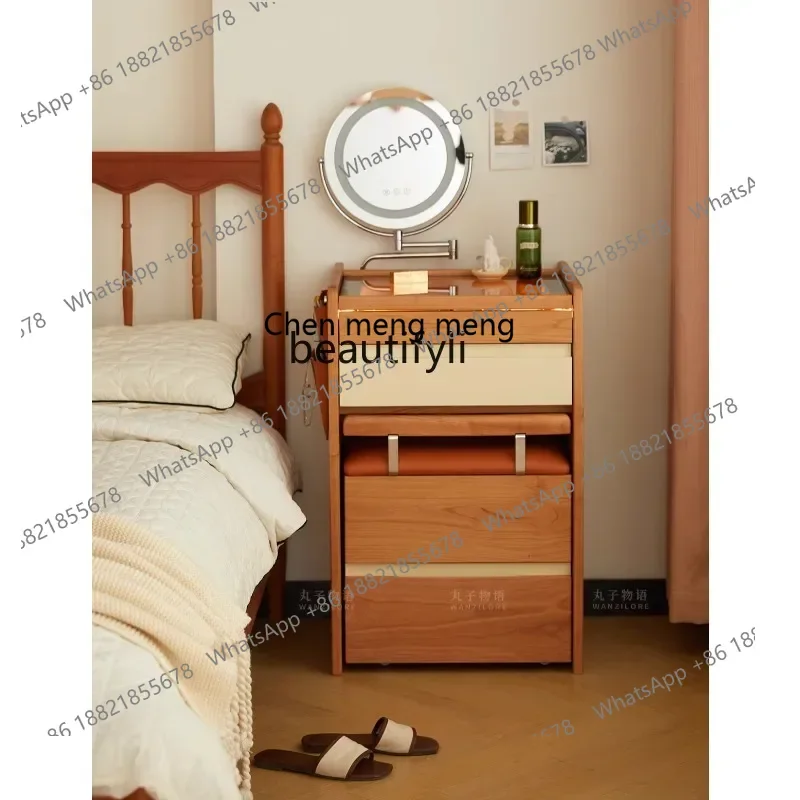 CC182Cherry wood solid wood dresser small makeup table retro narrow bedside table integrated R