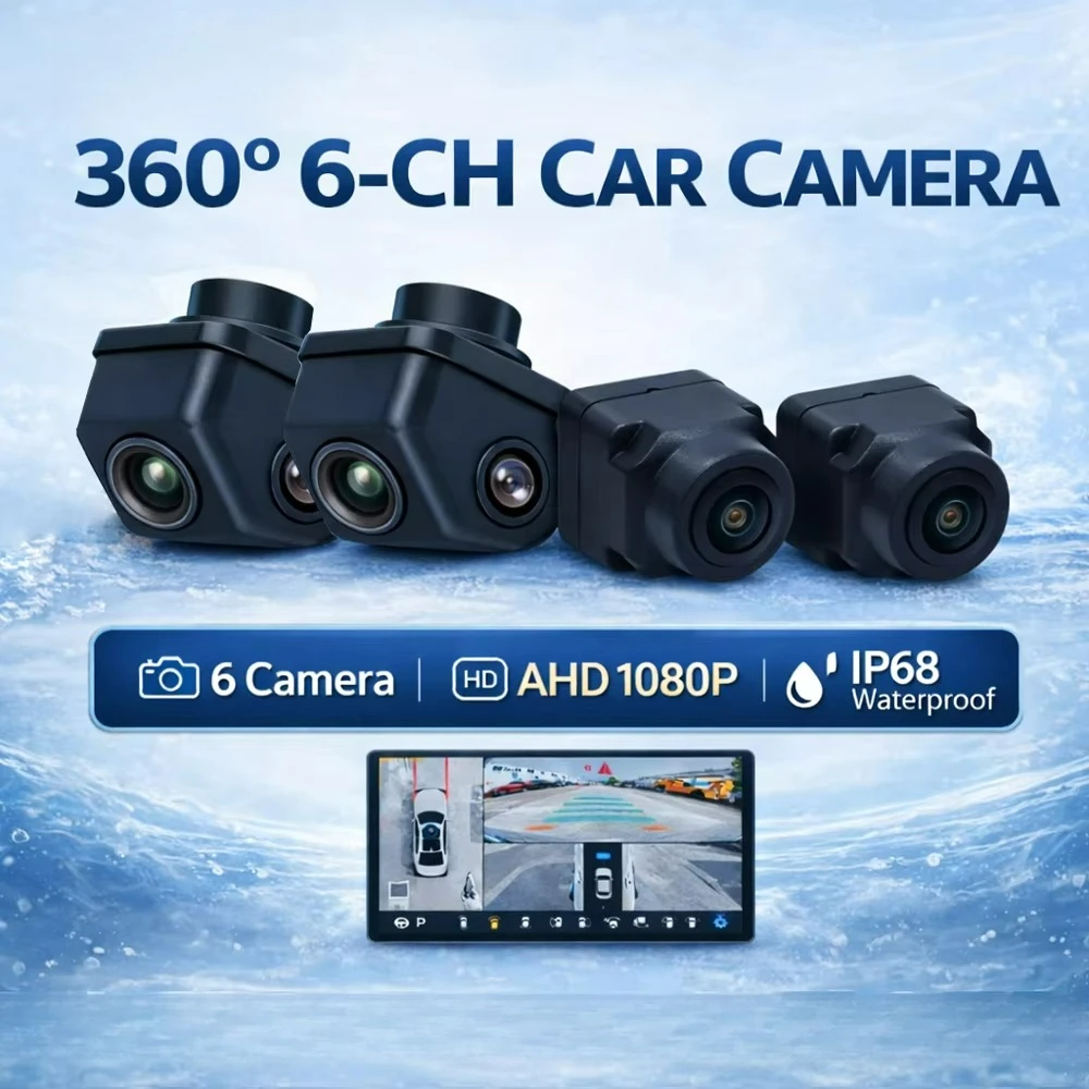 360 Degree Bird View Car Camera 3D 6CH AHD 1080P Wide-angle Night Vision IP68 Waterproof Surround View System for Car SUV Truck