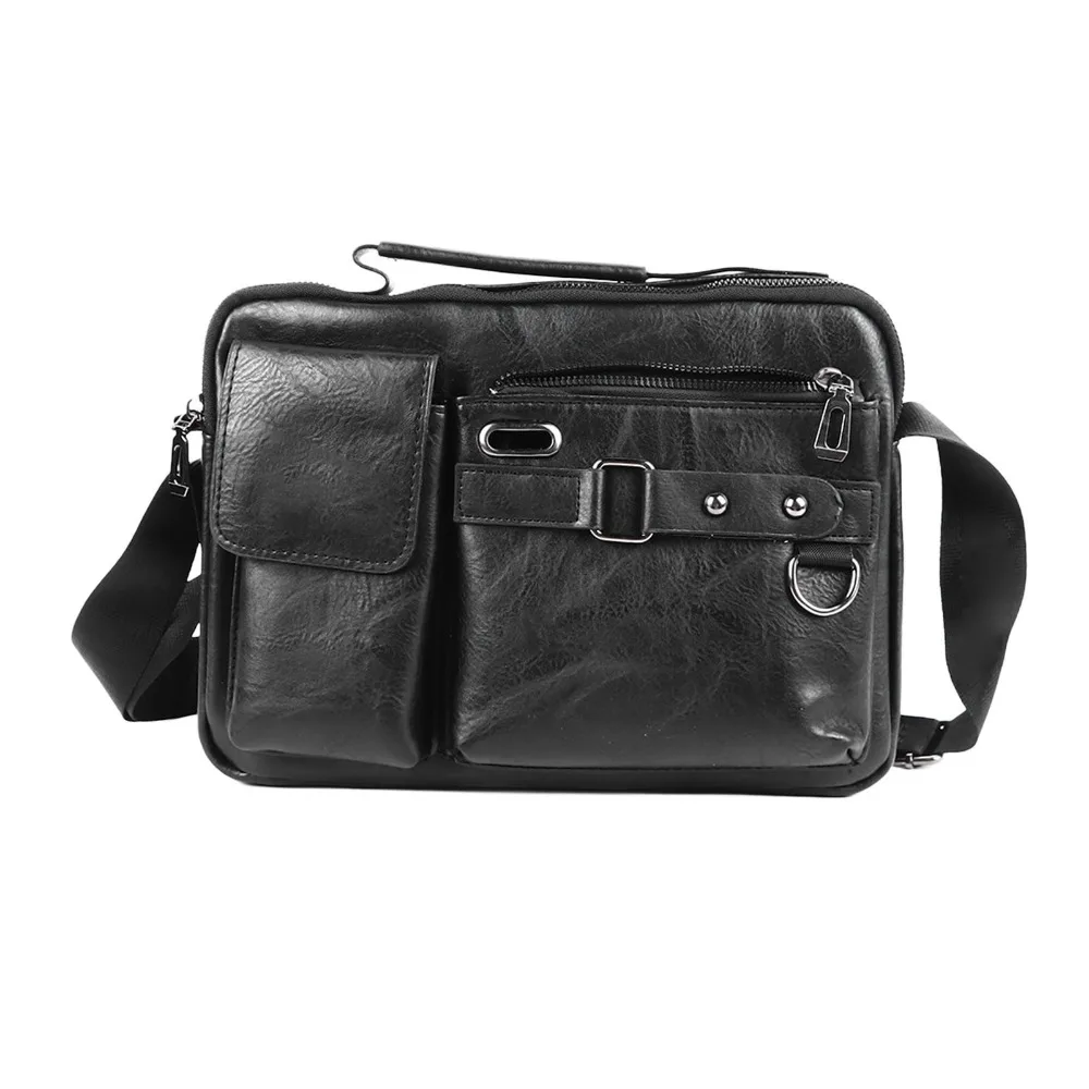 Retro PU Work Bag Black Adjustable Shoulder Strap Tablet Shoulder Bag Tablet Compatible Men Briefcase Business Travel