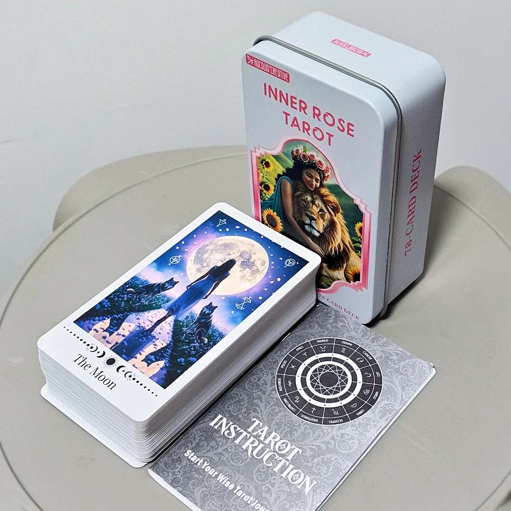 Inner Rose Tarot Deck 11*6.2cm - 78-Card Divination Set with Instruction Guidebook in Decorative Tin Box