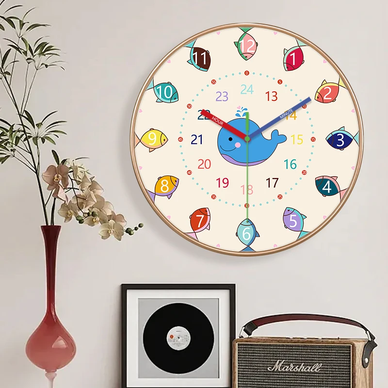 Cartoon Wall Clock Living Room Bedroom Study Quartz Clock Accurate Time Keeping Wall Mounted Early Education Time Management