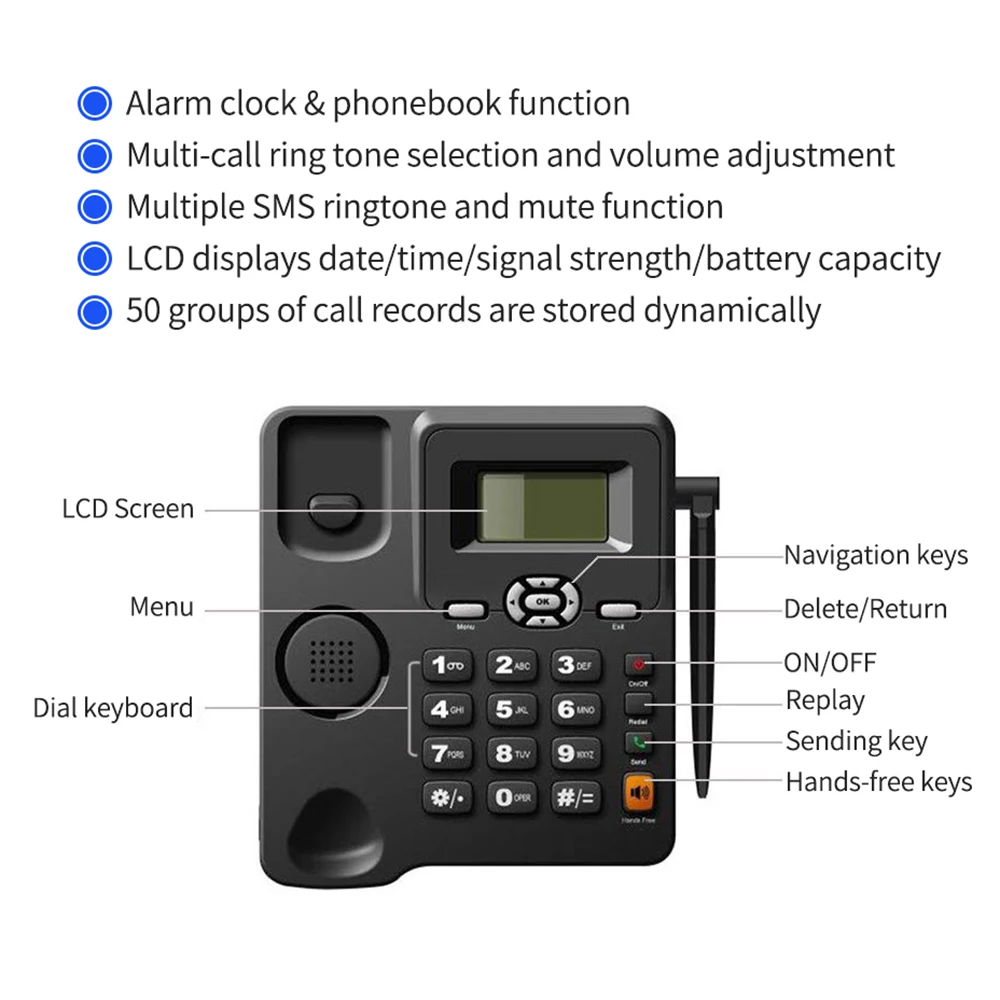 Cordless Phone Desktop Telephone Support GSM 850/900/1800/1900MHZ Dual SIM Card 2G Fixed Wireless Phone with Antenna Radio