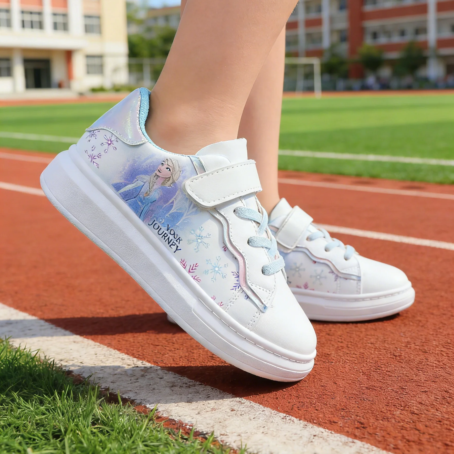 

Детские кроссовки для девочек и мальчиков, повседневная обувь из искусственной кожи, модные спортивные туфли с изображением принцессы Эльзы из мультфильма «Холодное сердце», синие, розовые, подарок