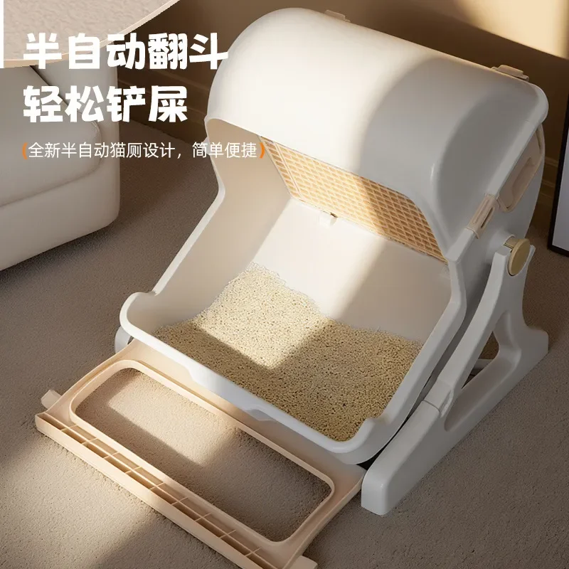Large Foldable Cat Litter Box Semi Automatic Self Cleaning Portable Thickened Pet Toilet No Shovel Needed Oversized Villa for