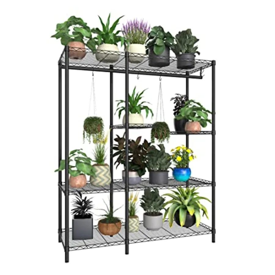 

5-Tier Plant Stand for Indoor Outdoor: Black Heavy-Duty Steel Shelf with Adjustable Height Ideal for Bedroom Living Room Balcon