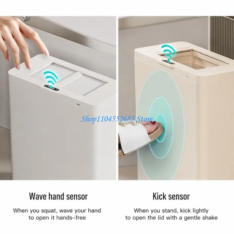 Space Saving Trash Can, USB Rechargeable Touch Freely Waste Bin with Quiet Close for Household Corner