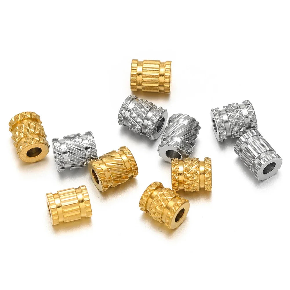 20pcs PVD Gold Stainless Steel Big Hole Beads Tube Loose Spacer Bead for DIY Bracelet Necklace Making Jewelry Findings Wholesale