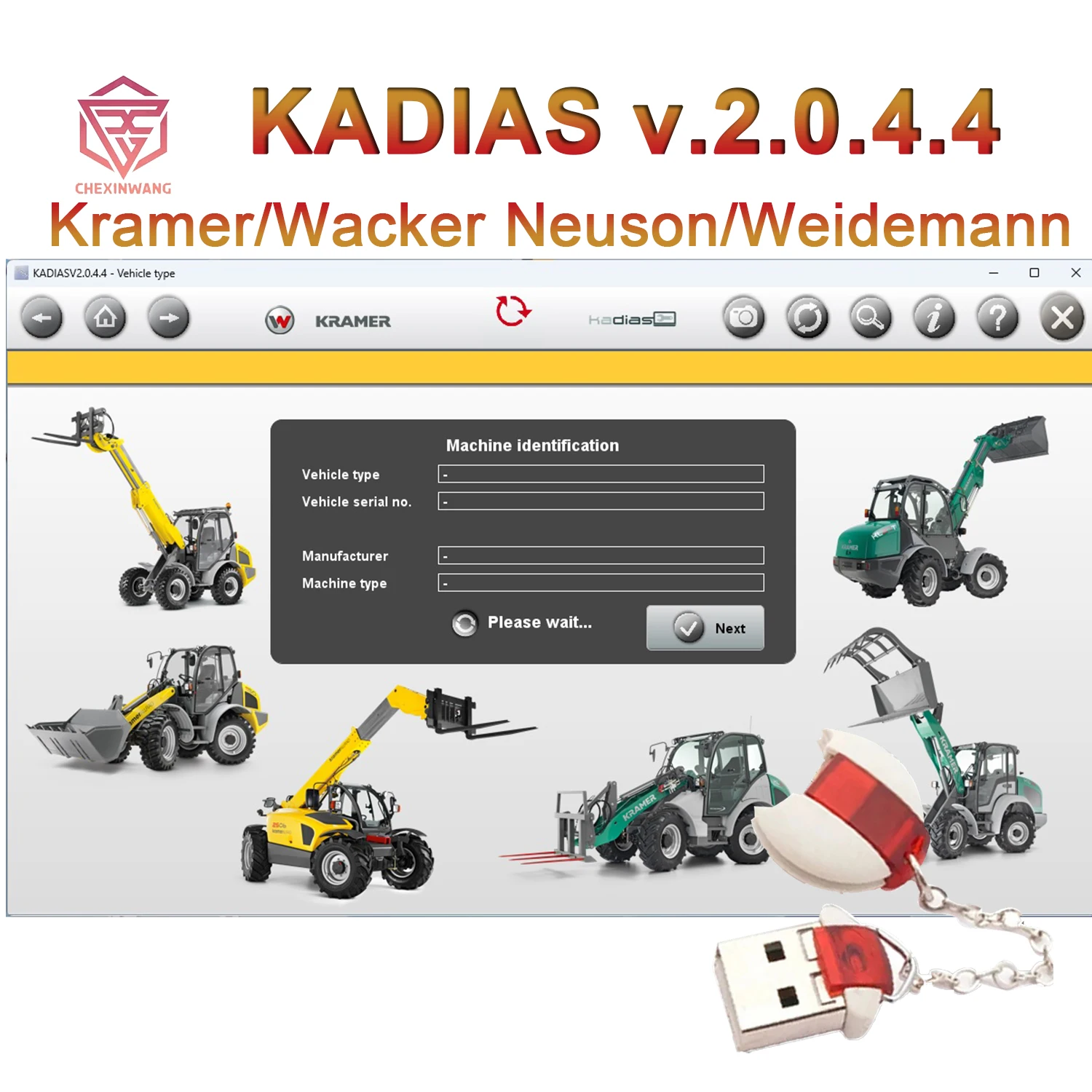 Newest KADIAS V.2.0.4.4 Unlimited with Dongle for Kramer Wacker Neuson Weidemann Support CANFox EC2112 IFM USB/CAN-RS232 Tool