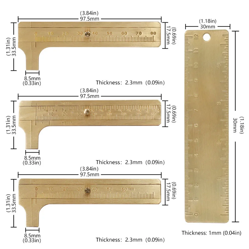 1Pc Brass Caliper Portable Copper Vernier Single/Dual-Scale Measuring Ruler 60/80/100mm For Carpentry Testing Manual Tool