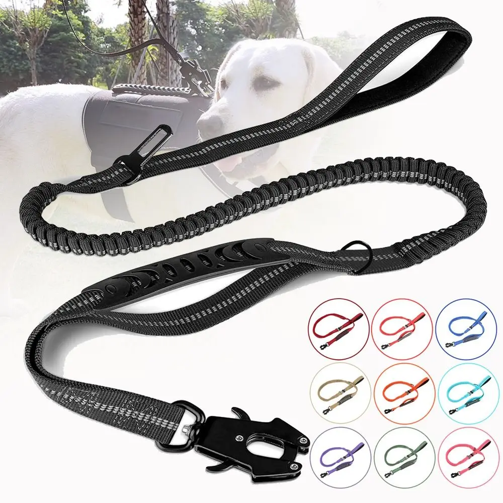 Heavy Duty Bungee Dog Leash Shock Absorbing with Car Seatbelt Reflective Pet Leashes Quick Release for Large Dogs