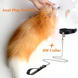 1Set Separable Butt Plug with Fox Tail PU SM Leash Woman Anal Sex Toys Cosplay Play Natural Fox Tail Anal Plug for Adult Couples