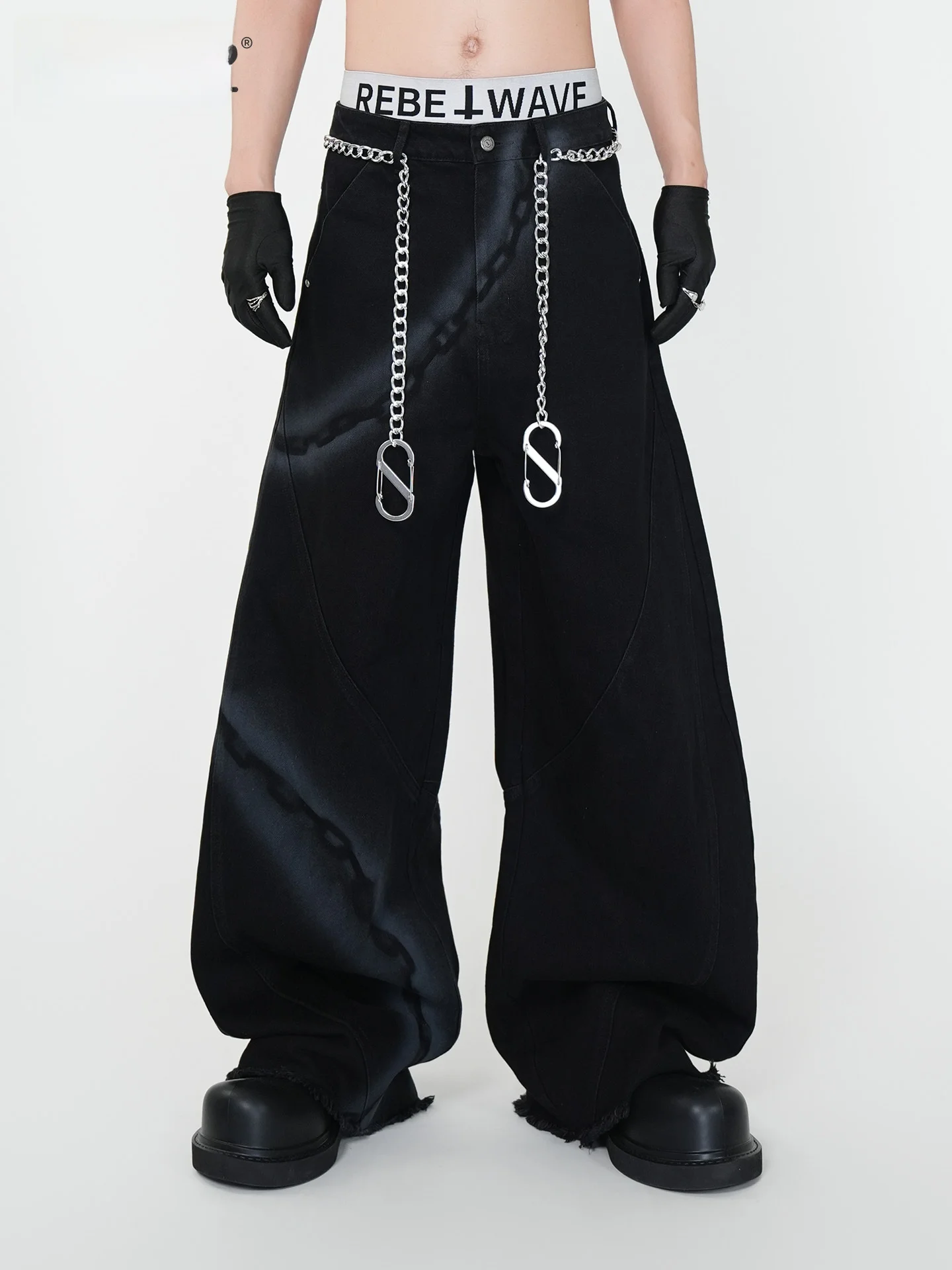 

Dark Graffiti Heavy Metal Washed Loose Wide Leg Men's Jeans Trendy Knife Pants Cotton Breathable Wear Resistant