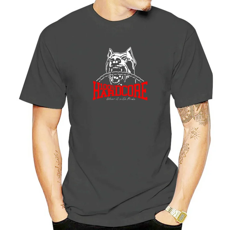 100% Hardcore Dog 1 Black Gabber Techno Partyoutfit New 2018 Hot Summer Casual Printing Top Tee Plus Size 011523