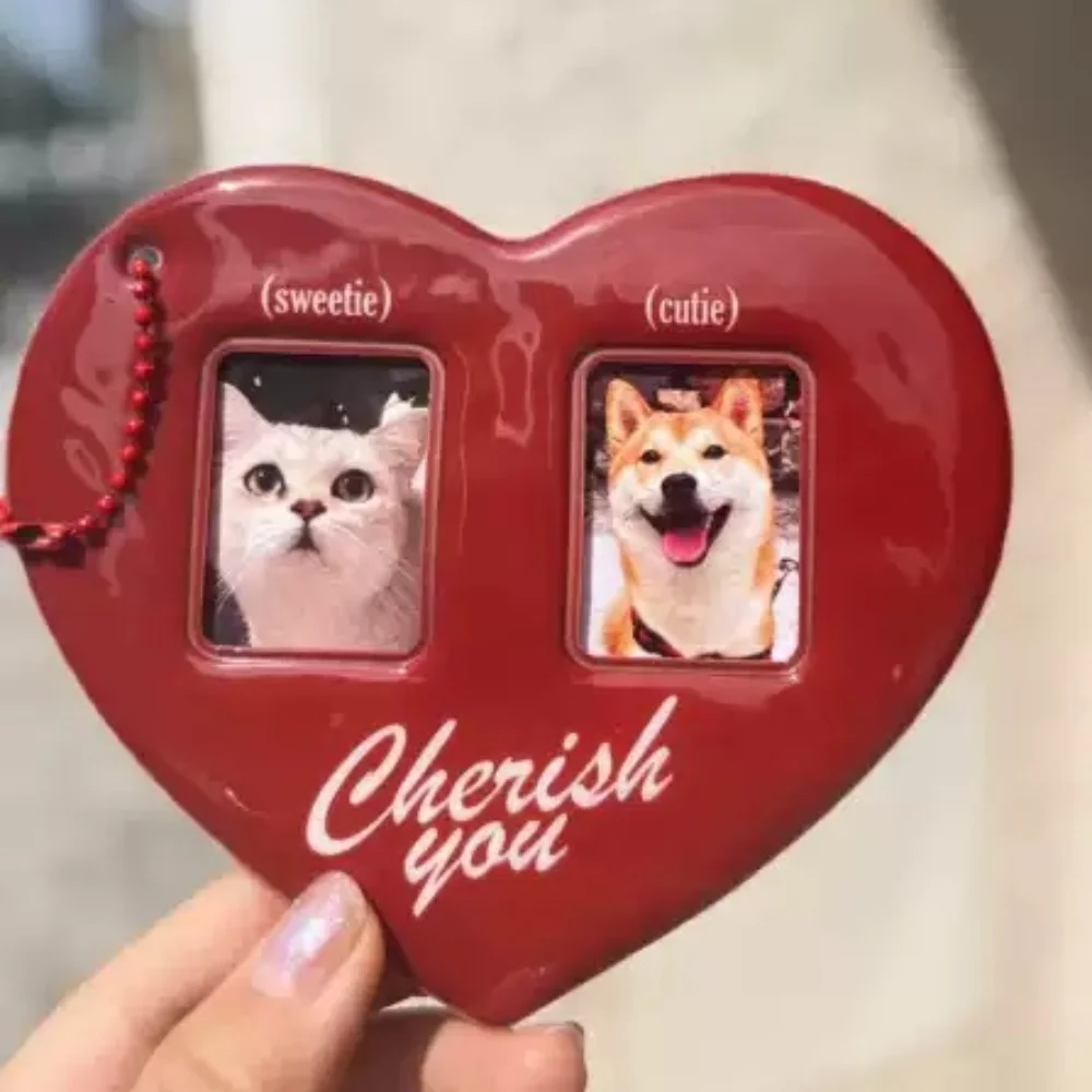 Red Love Heart Shape Photo Card Holder for Women Lovers Fashion Idol Photo Frame Korean Style Cute Pendant PVC Card Holder