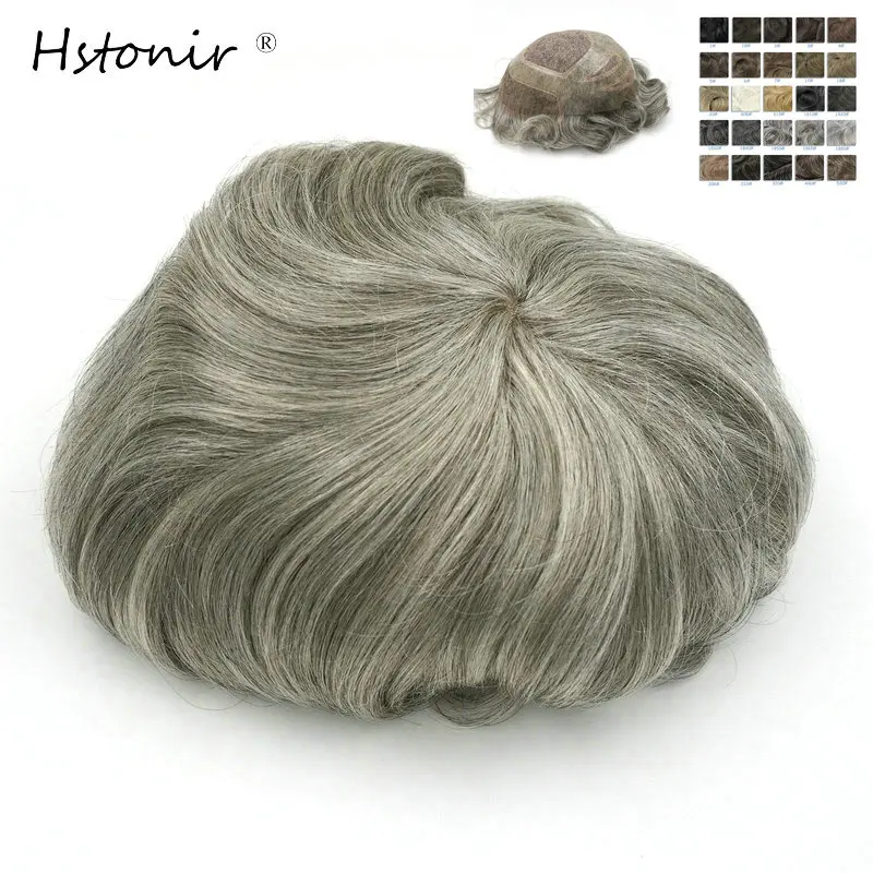 

Hstonir Swiss Lace Wig Men Forehead Toupee 100% Human Hair System Grey Wig For Men Prosthetic Indian Remy Hair Pieces H010