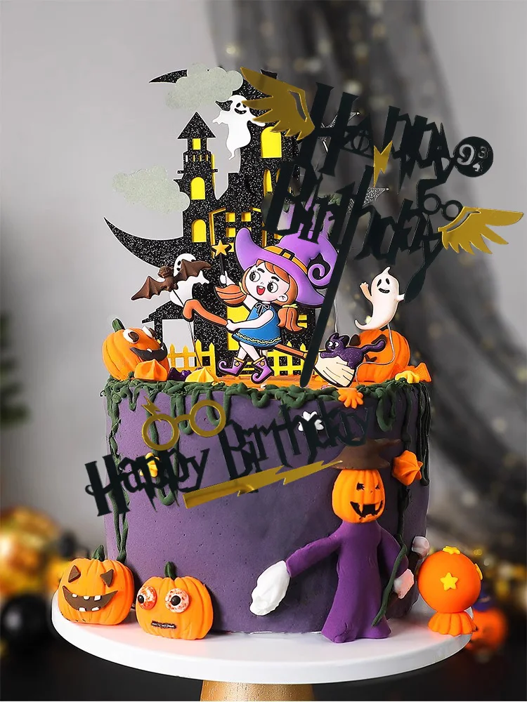 Magic Theme Cartoon Happy Birthday Acrylic Cake Topper Kids Birthday Party Magic Castle Cake Decorations Wing Insert Baby Shower