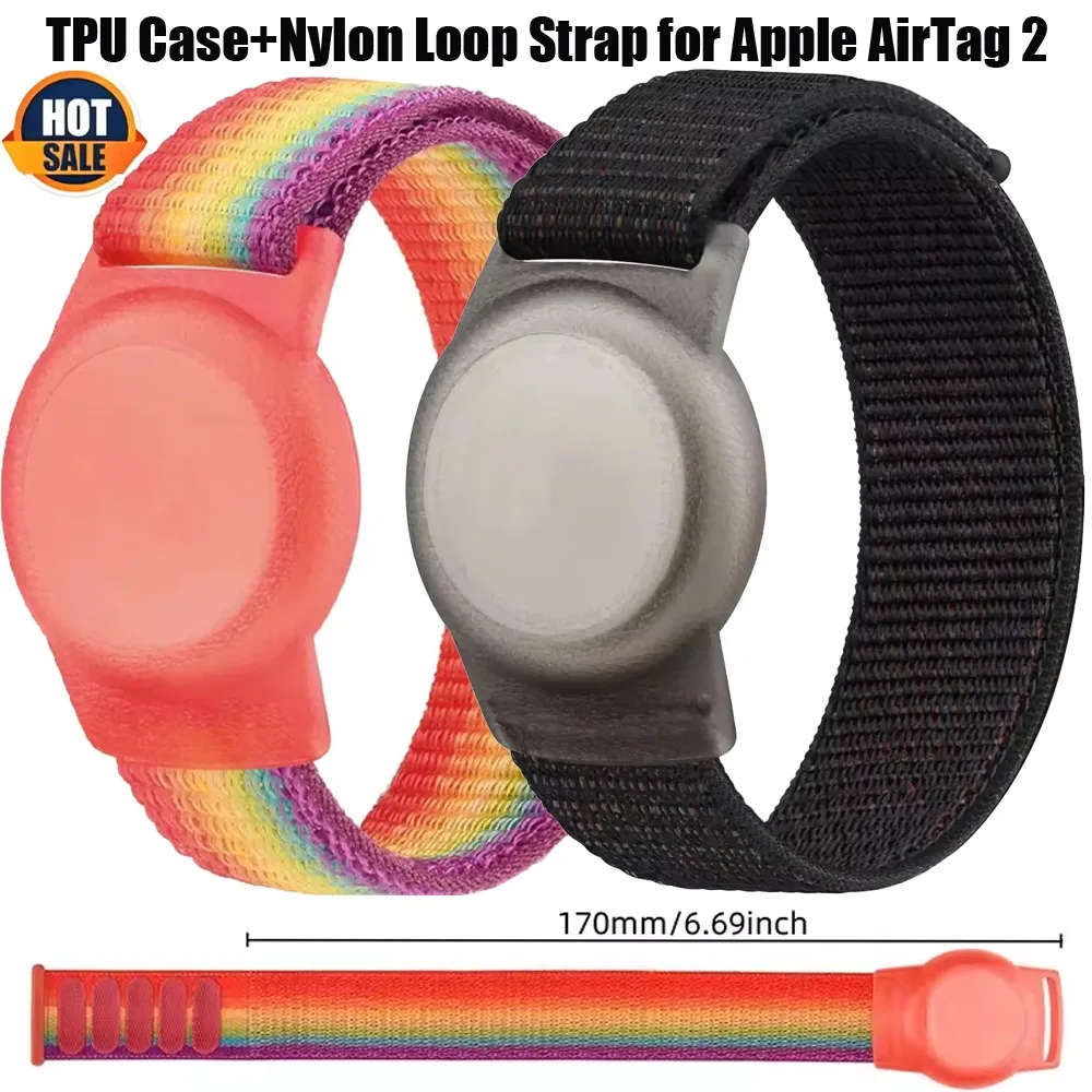 TPU Case+Nylon Loop Strap for Apple AirTag 2 Kids/Adults Location Tracker Anti-Scratch Watchband for AirTag 2 Change To Bracelet