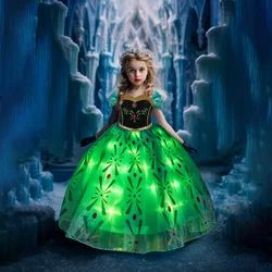 Anna Dress Children Princess LED Dresses Girl Cosplay Costume Kids Summer Clothes Christmas Birthday Carnival Party Disguise