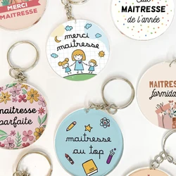 Merci Maitresse French Print Keyring Circular Keychain Acrylic Key Ring Teacher's Day Graduation Thanks Best Gifts for Teacher