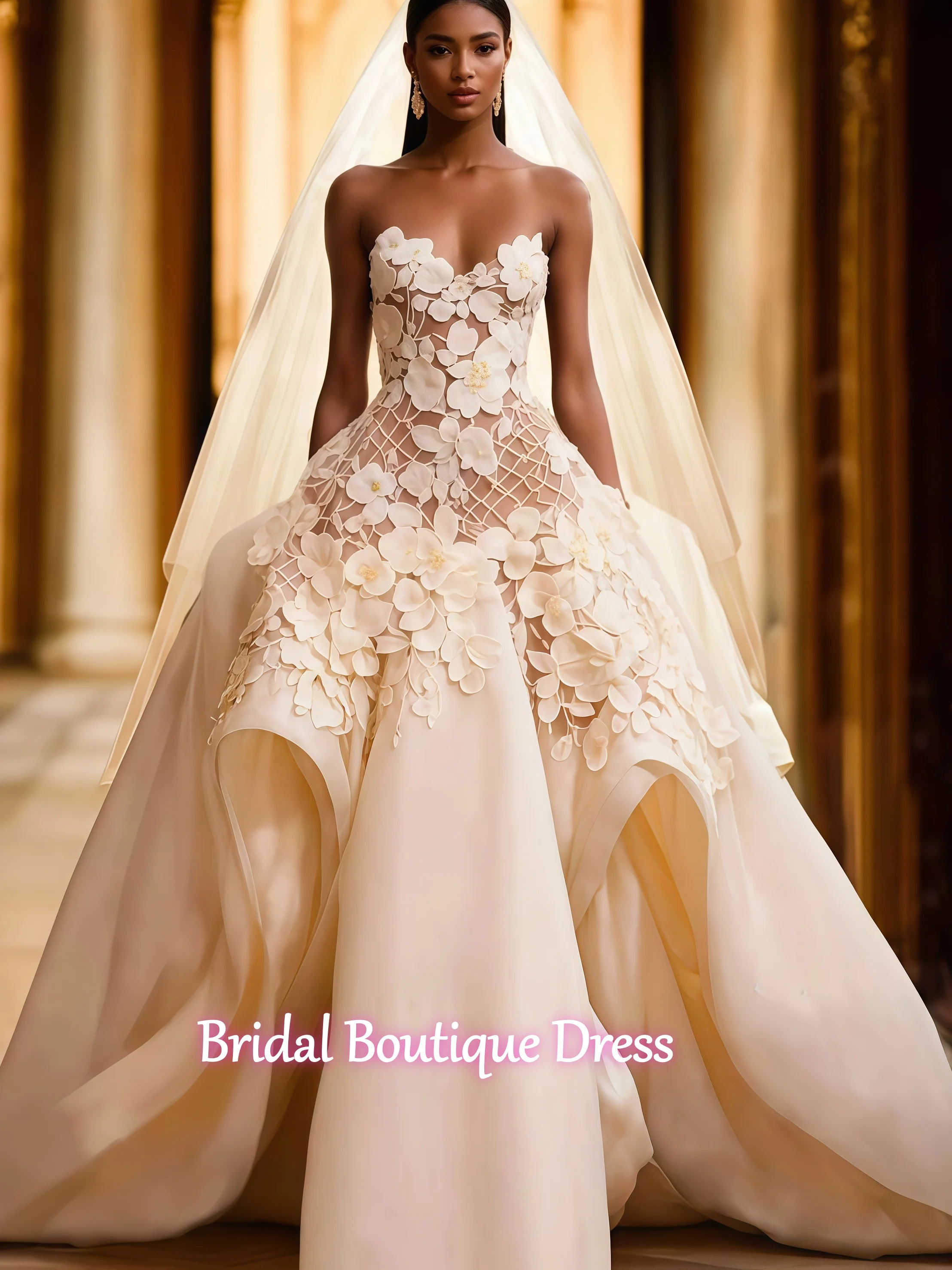 

Романтическое свадебное платье с вырезом сердечком, сказочное платье с 3D цветами, индивидуальное платье невесты, 2025 г., элегантное свадебное платье в Дубае, Vestido De Novia